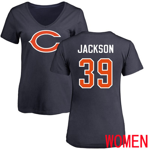 Chicago Bears Navy Blue Women Eddie Jackson Name and Number Logo NFL Football #39 T Shirt->nfl t-shirts->Sports Accessory